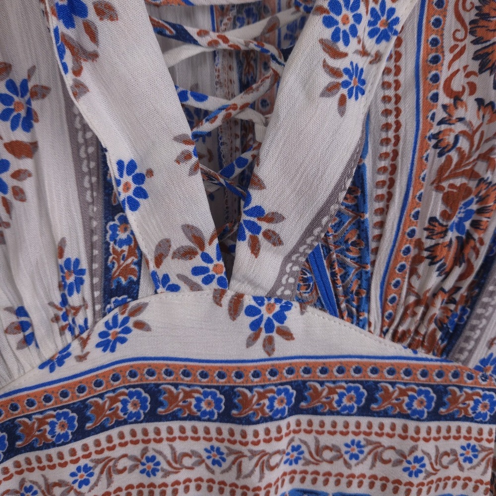 En Crème Boho Floral Paisley Maxi Dress Size‎ S Tassel Tie V-Neck Peasant Style - Picture 12 of 13